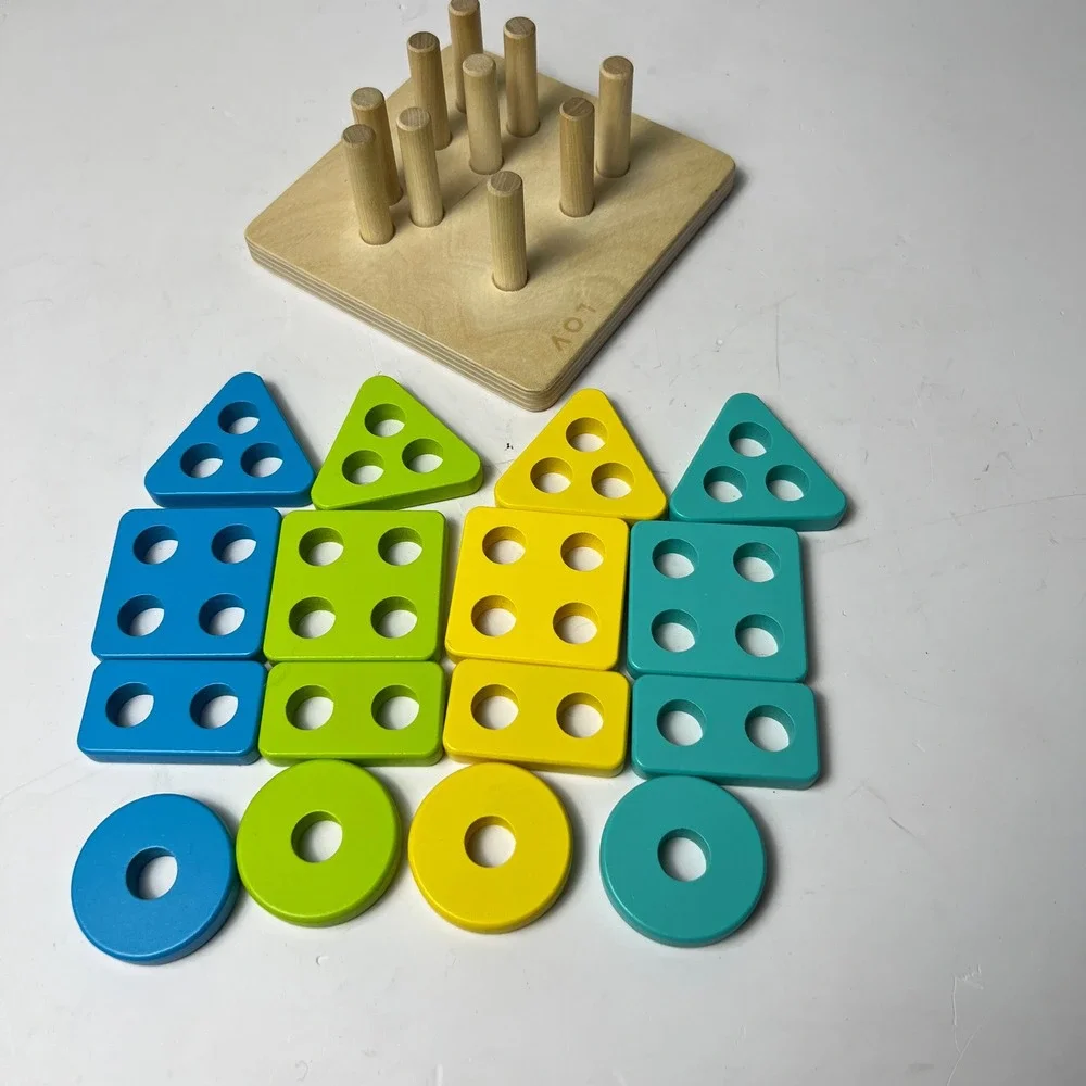 Lovevery Wooden Geometric Peg Puzzle Toddler Multicolor Montessori Stacker Toy